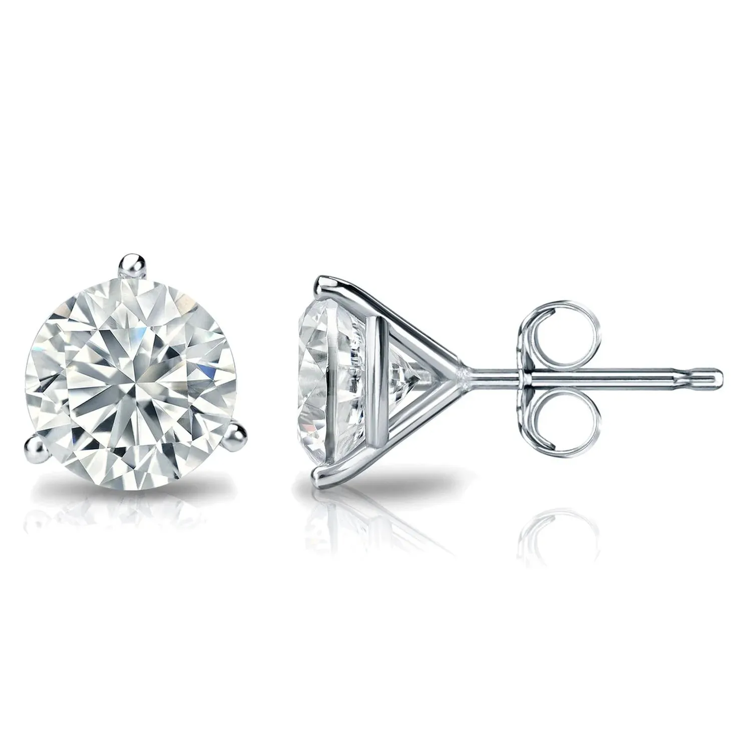 1/2 Carat Round 14K White Gold 3 Prong Martini Set Diamond Solitaire Stud Earrings