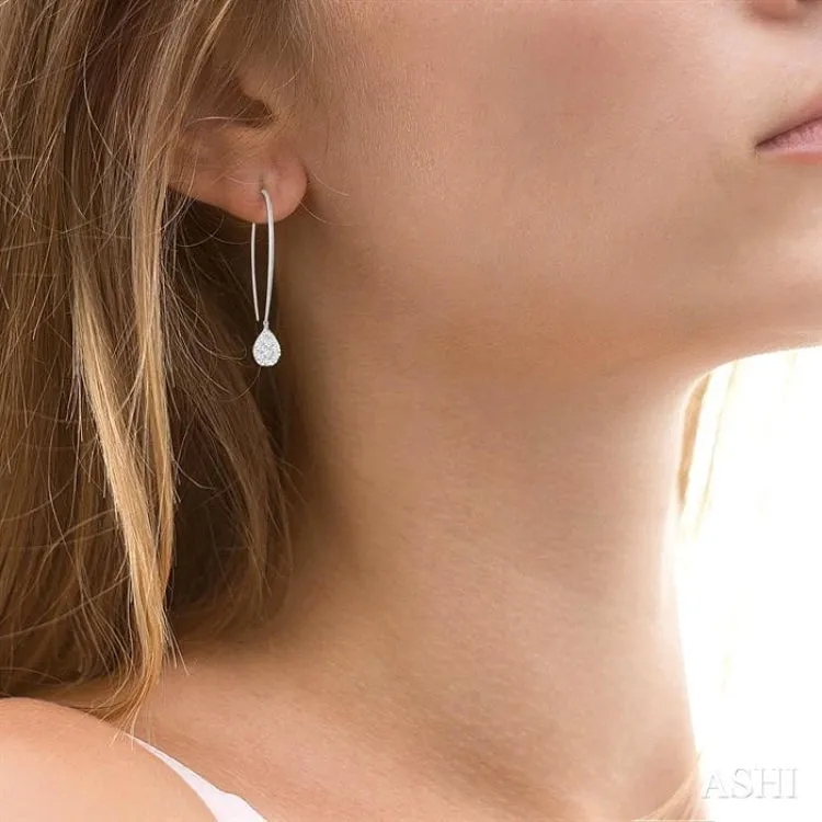 1/2 ctw Pear Shape Dangler Lovebright Round Cut Diamond Earring in 14K White Gold