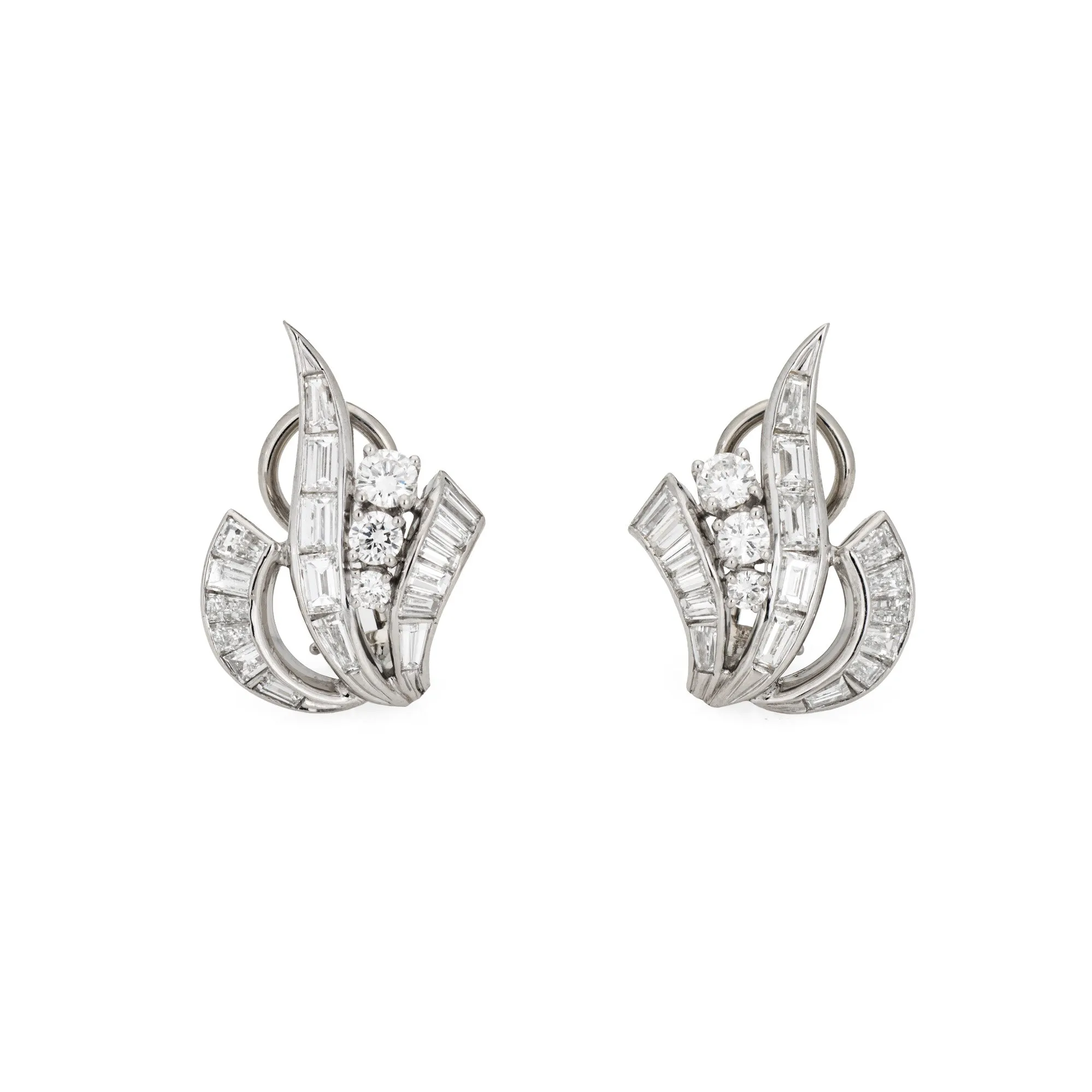 1.25ct Mixed Cut Diamond Earrings Mid Century Platinum Fine Estate Jewelry