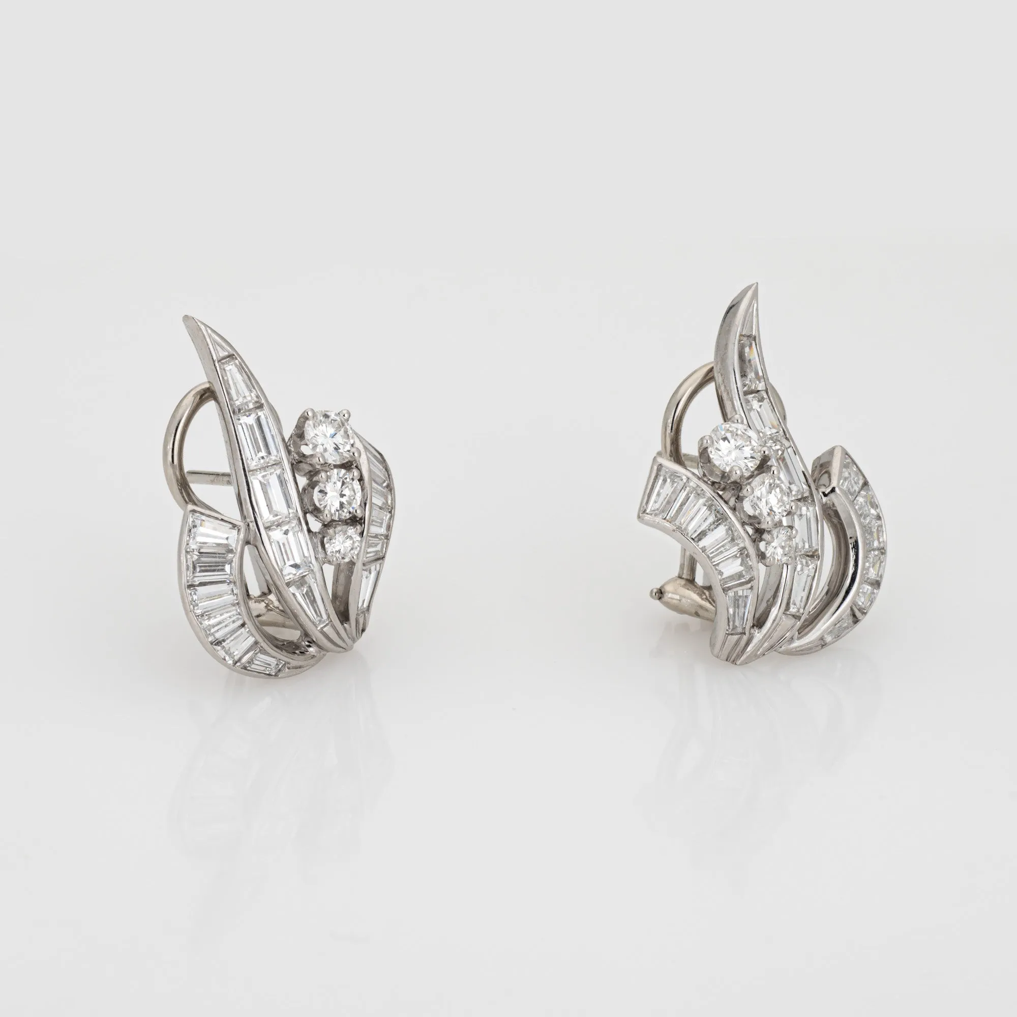1.25ct Mixed Cut Diamond Earrings Mid Century Platinum Fine Estate Jewelry