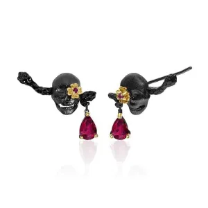 1.26Ct Natural Ruby Gemstone Skull Earrings