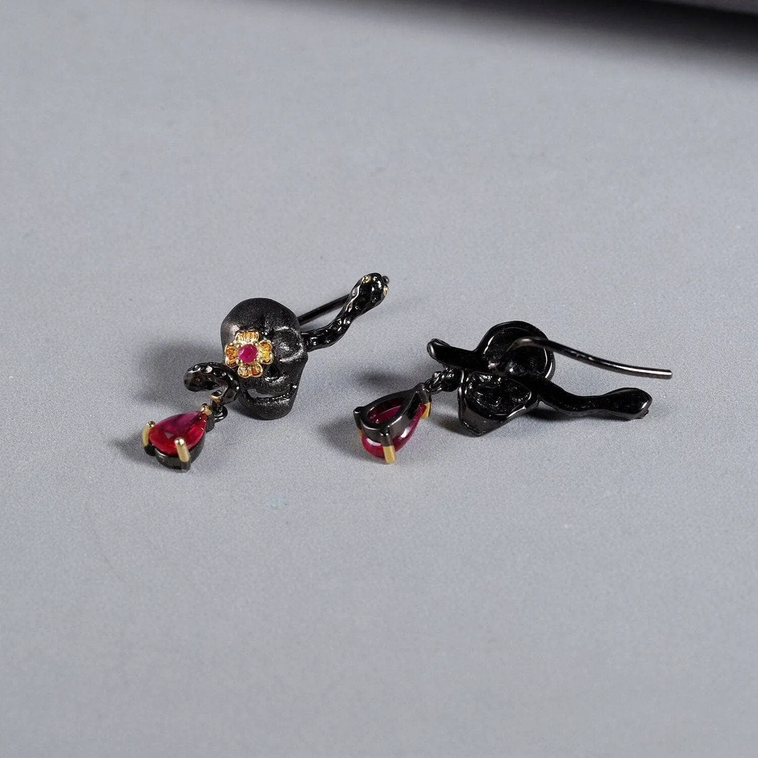 1.26Ct Natural Ruby Gemstone Skull Earrings