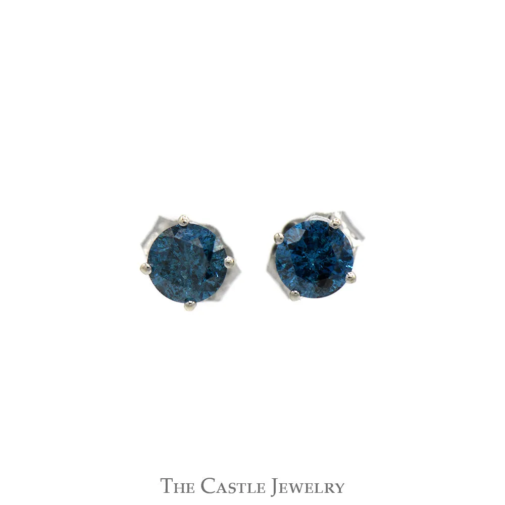 1/2cttw Round Blue Diamond Stud Earrings in 14k White Gold
