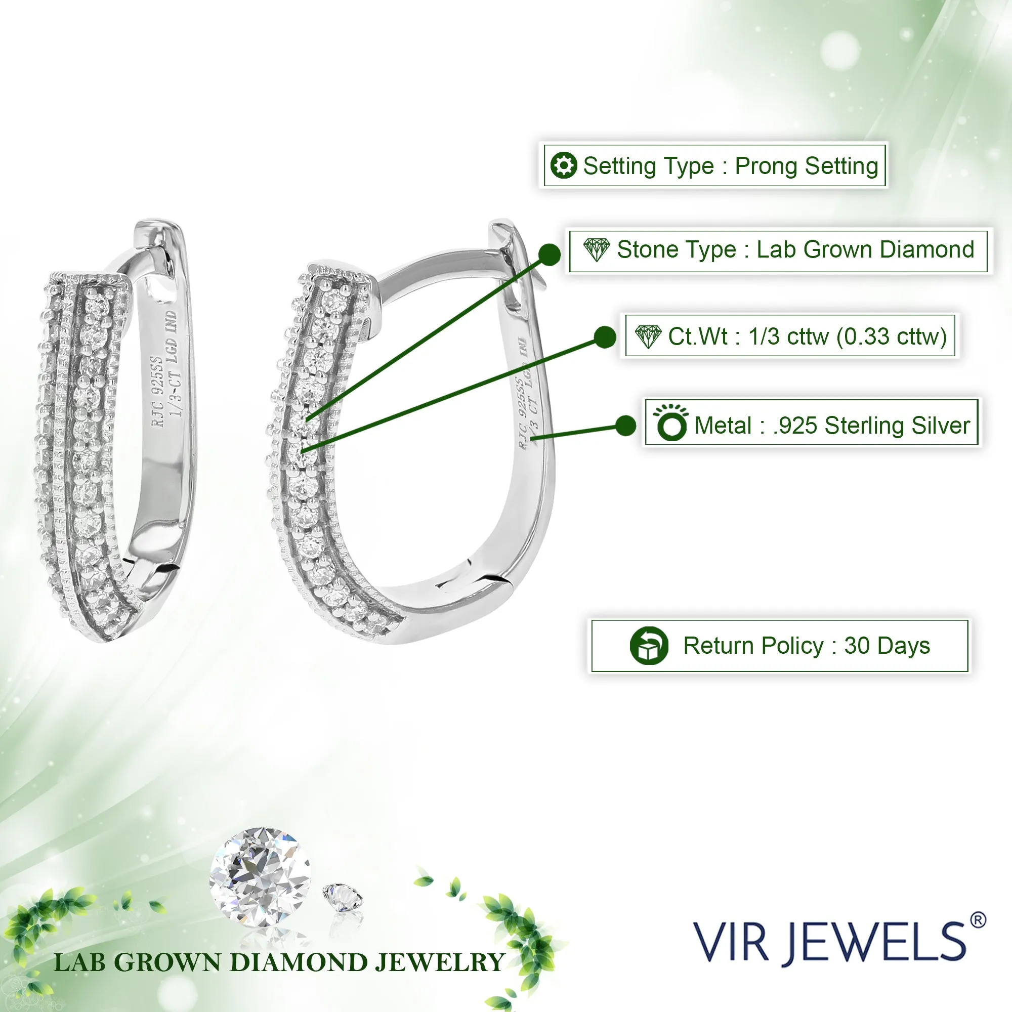 1/3 cttw Lab Grown Diamond Two Row Hoop Earrings in Sterling Silver