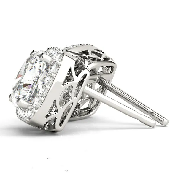 1.33 ct wt Halo Cushion Cut Platinum Basket Moissanite Stud Earrings