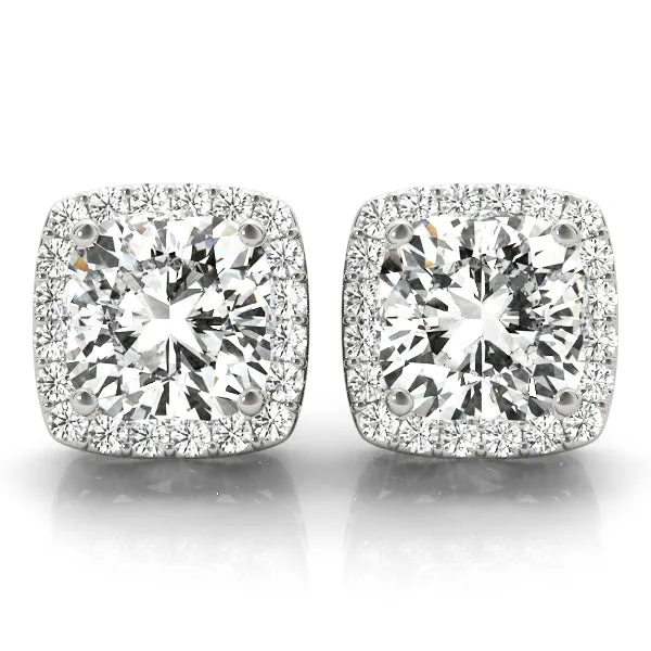 1.33 ct wt Halo Cushion Cut Platinum Basket Moissanite Stud Earrings