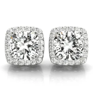 1.33 ct wt Halo Cushion Cut Platinum Basket Moissanite Stud Earrings