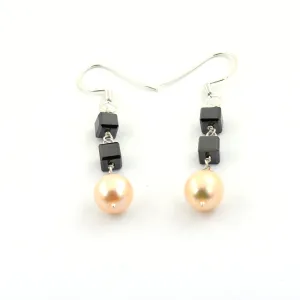 14 Ct 100% Certified Black Diamonds Beads And Pearl Gemstone Drop Earring, Sterling Silver. Great Luster