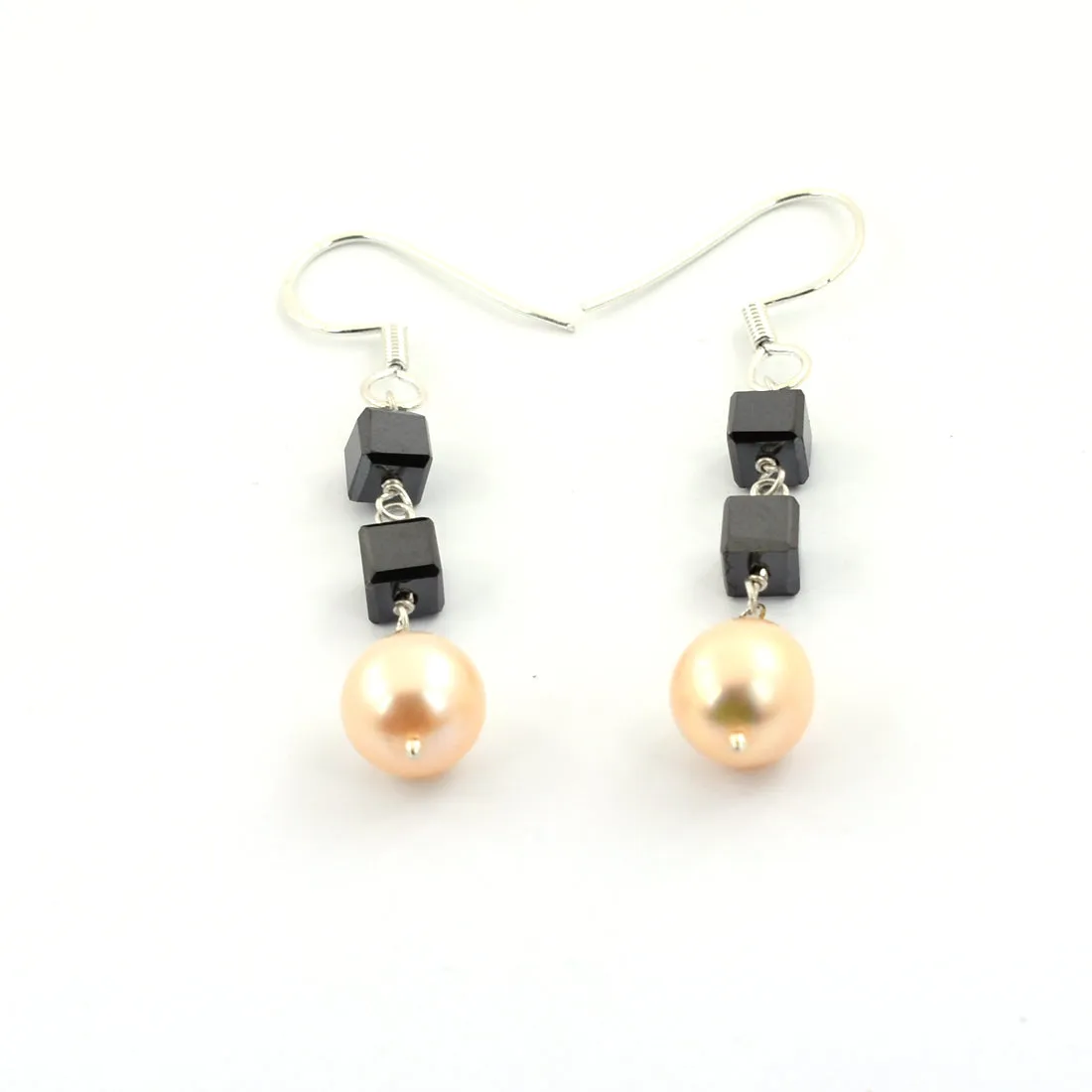 14 Ct 100% Certified Black Diamonds Beads And Pearl Gemstone Drop Earring, Sterling Silver. Great Luster