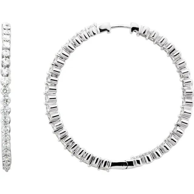 14 Karat White Gold Inside/Out Diamond Hoop Earrings