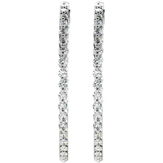 14 Karat White Gold Inside/Out Diamond Hoop Earrings