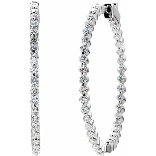 14 Karat White Gold Inside/Out Diamond Hoop Earrings