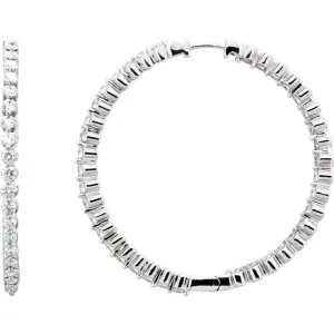 14 Karat White Gold Inside/Out Diamond Hoop Earrings