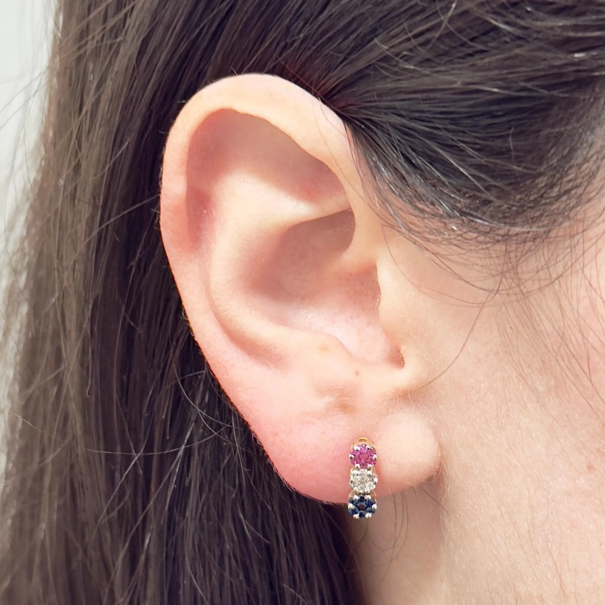 14 Karat Yellow Gold Diamond, Ruby & Sapphire Cluster Earrings And Necklace Set