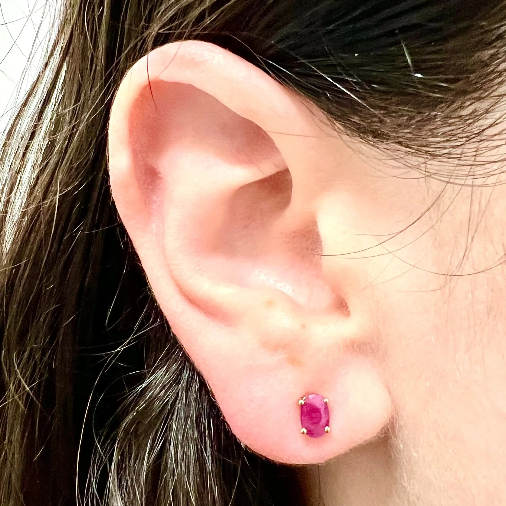 14 Karat Yellow Gold July Birthstone Oval Ruby Stud Earrings