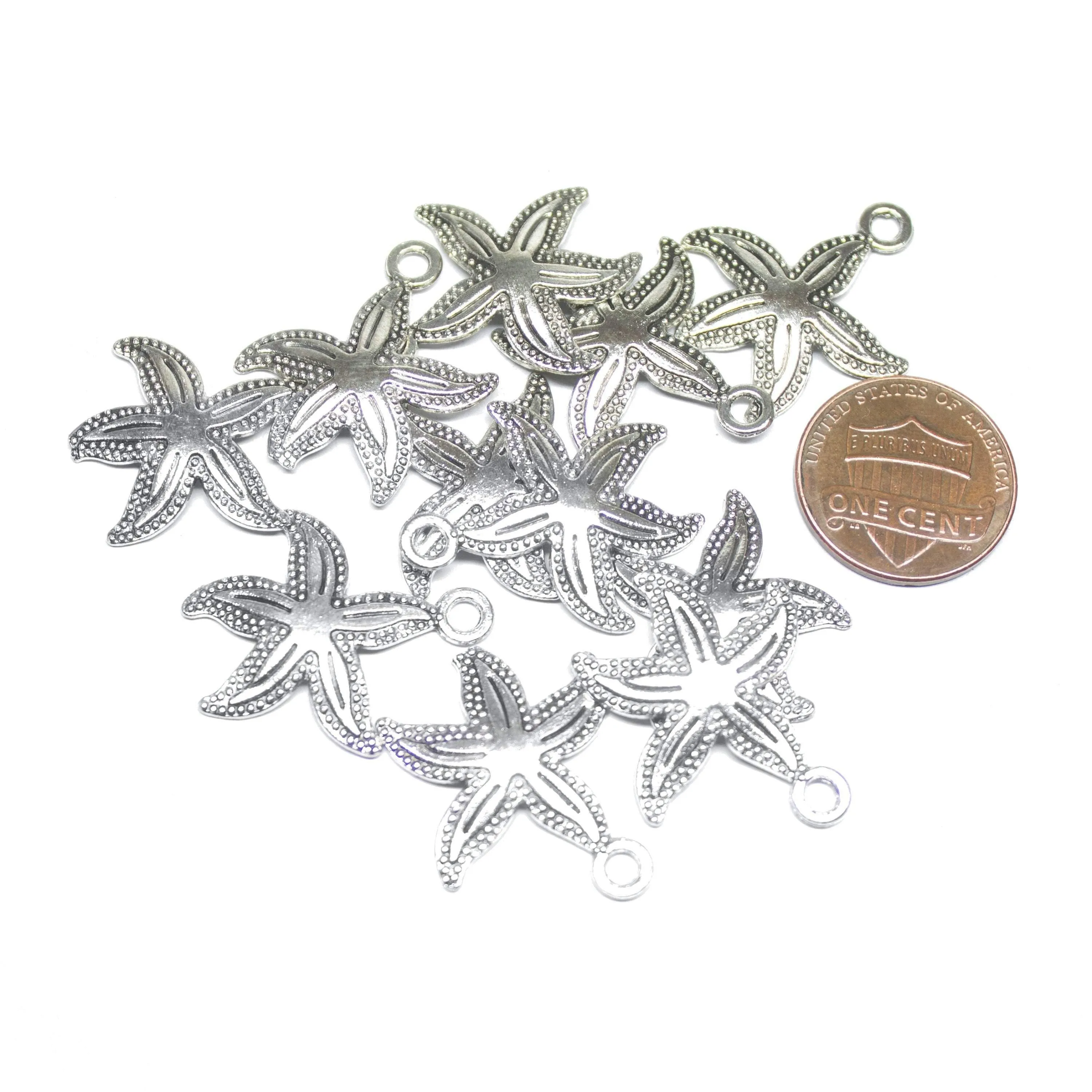 14 Starfish Charms Antique Silver Tone Aquatic Charm