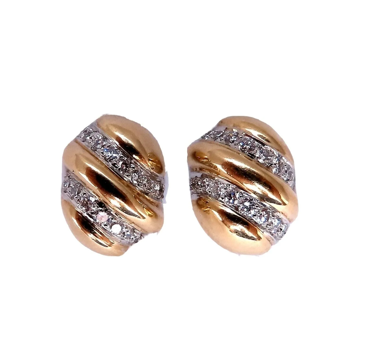 1.48ct. natural round diamond dome wave earrings 18kt platinum