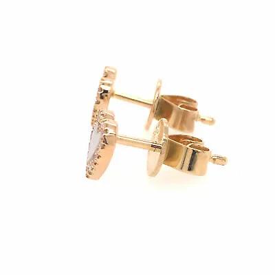 14K Diamond Halo Mother of Pearl Heart Earrings Yellow Gold