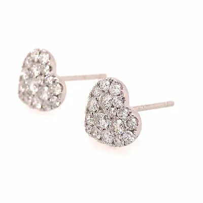 14K Diamond Heart Shape Cluster Earrings White Gold