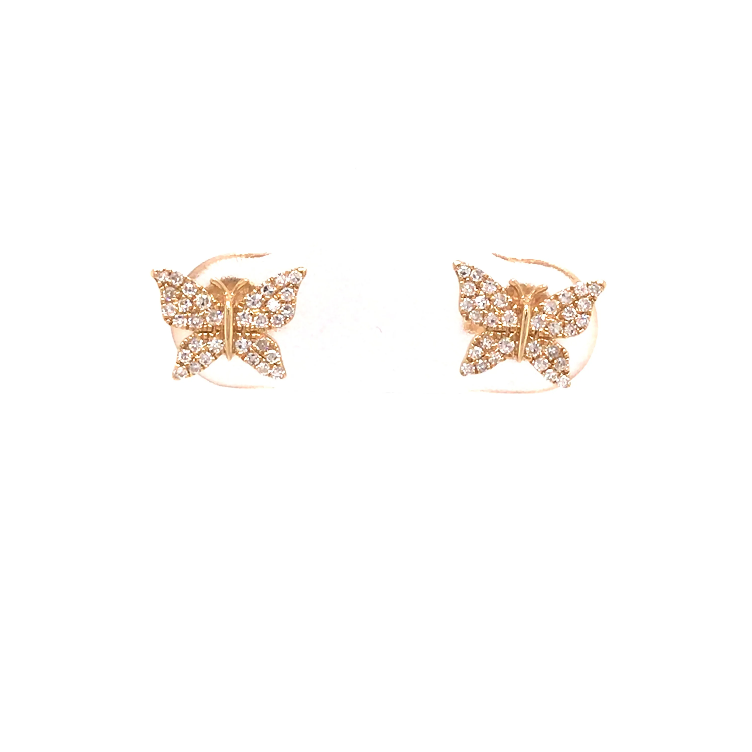 14K Diamond Pave Butterfly Earrings Yellow Gold