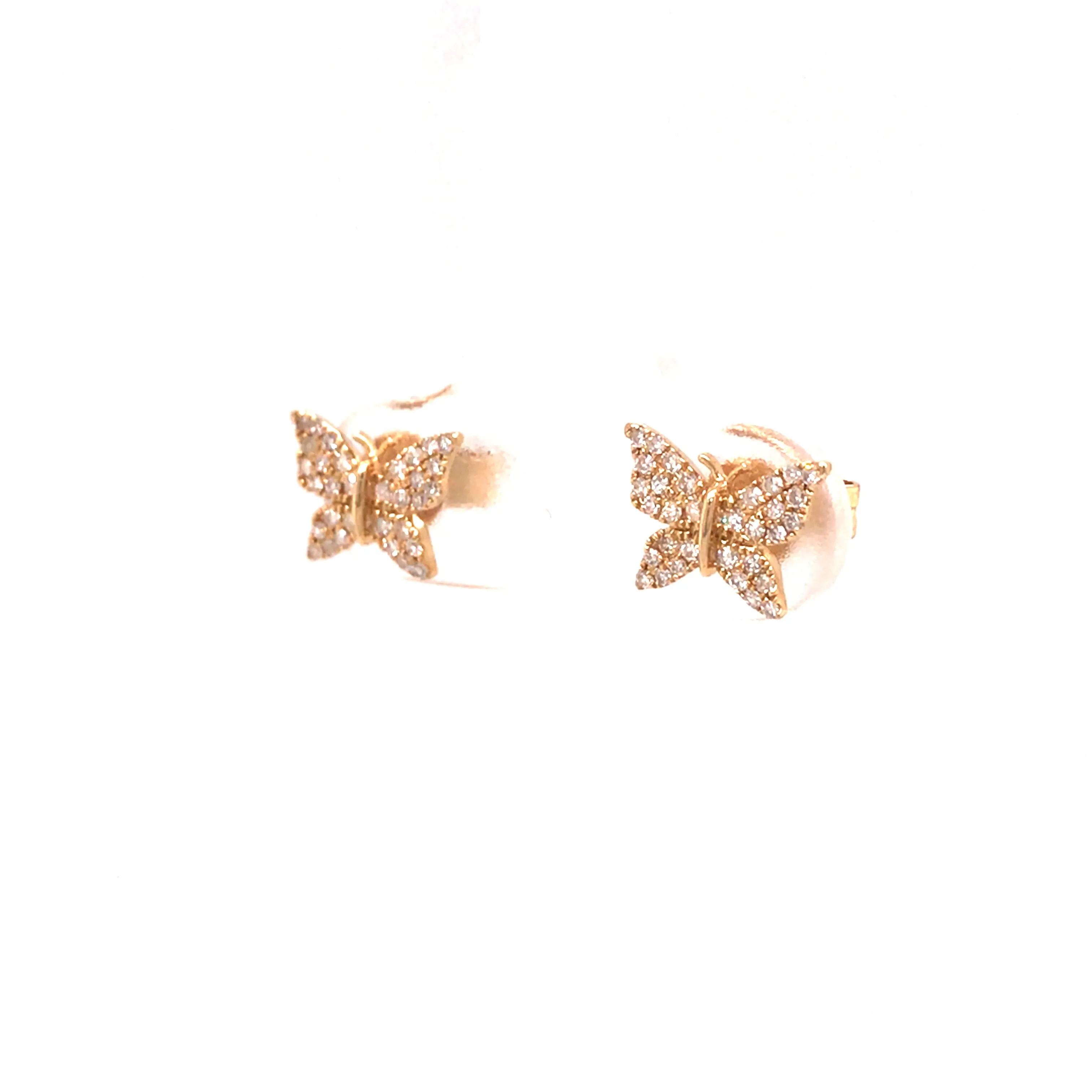 14K Diamond Pave Butterfly Earrings Yellow Gold