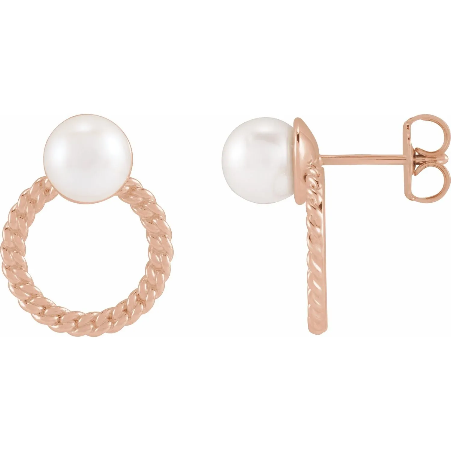 14K Gold Cultured White Akoya Pearl & Curb Chain Earrings