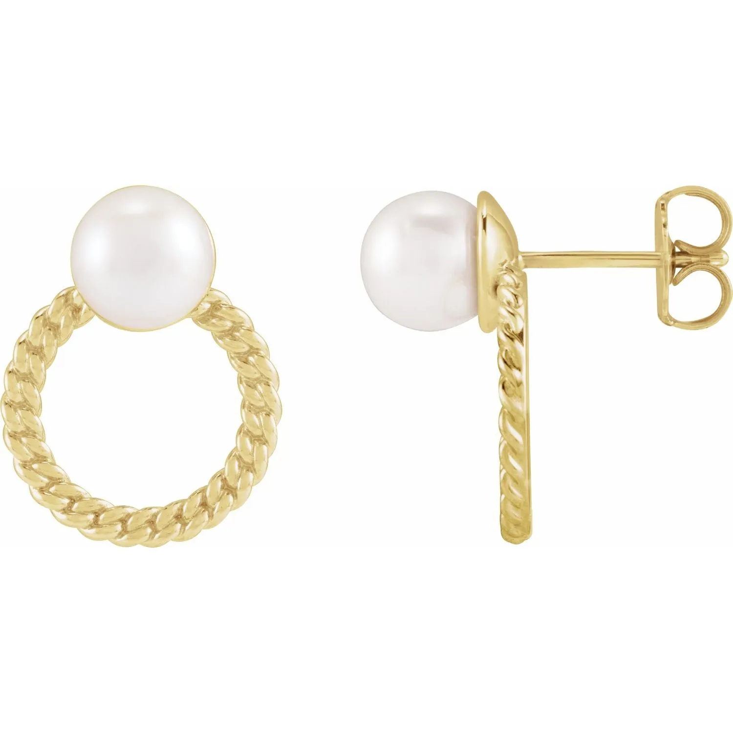 14K Gold Cultured White Akoya Pearl & Curb Chain Earrings