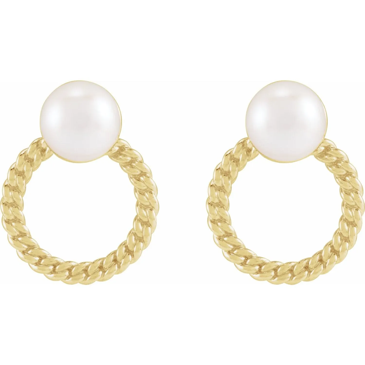 14K Gold Cultured White Akoya Pearl & Curb Chain Earrings