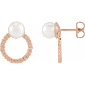 14K Gold Cultured White Akoya Pearl & Curb Chain Earrings