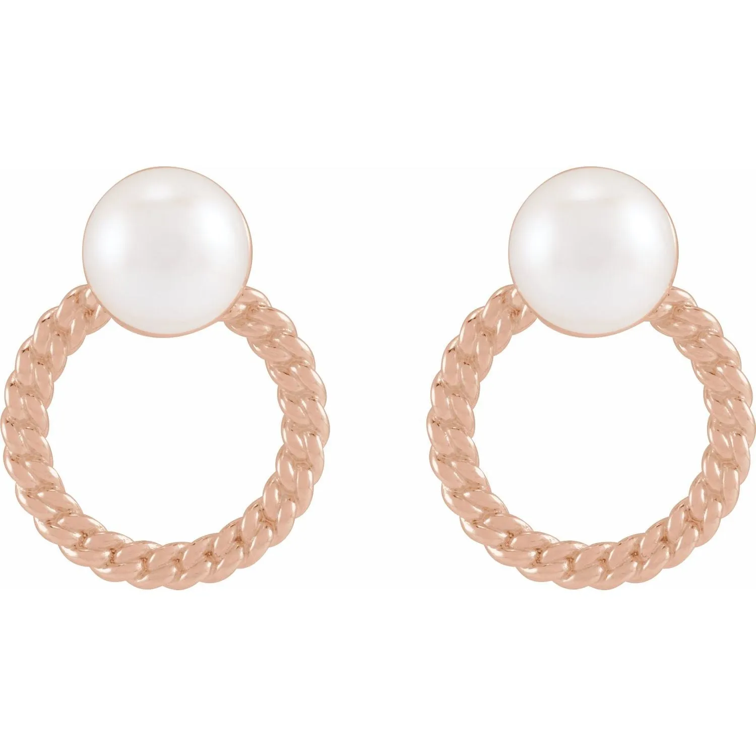 14K Gold Cultured White Akoya Pearl & Curb Chain Earrings