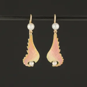 14k Gold Enamel Wing Earrings | Antique Pin Conversion Earrings