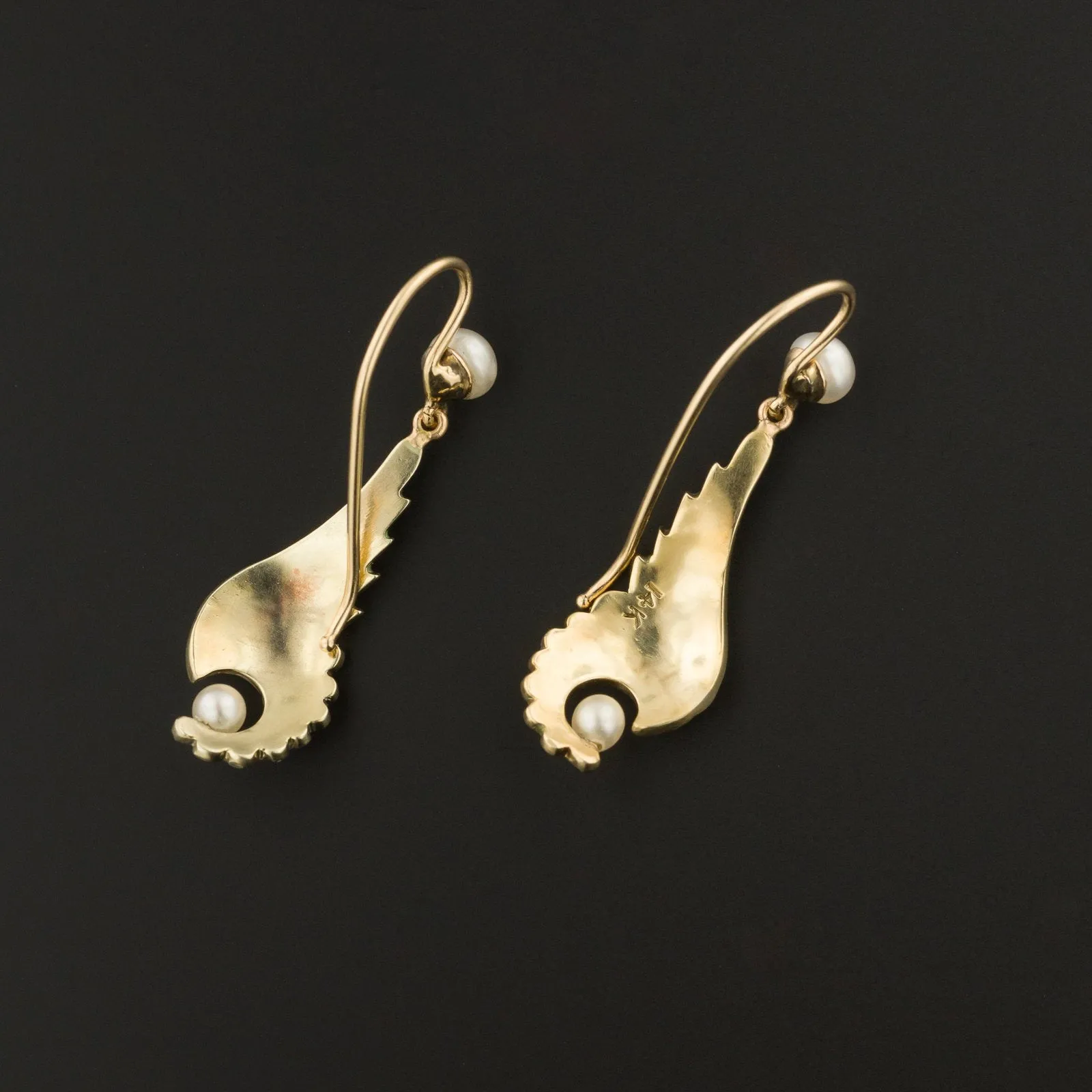 14k Gold Enamel Wing Earrings | Antique Pin Conversion Earrings