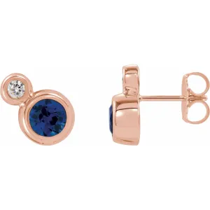 14K Gold Lab-Grown Blue Sapphire Natural Diamond Earrings