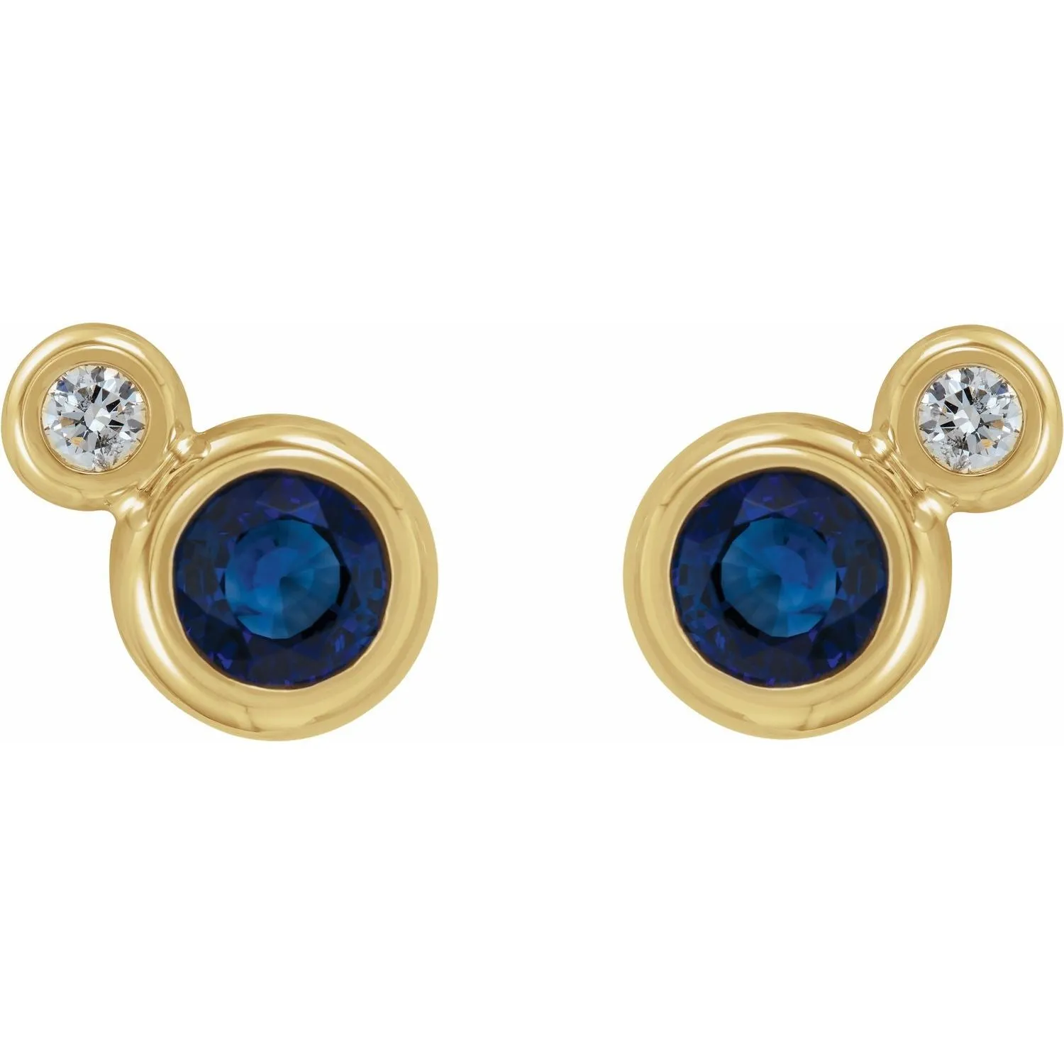 14K Gold Lab-Grown Blue Sapphire Natural Diamond Earrings