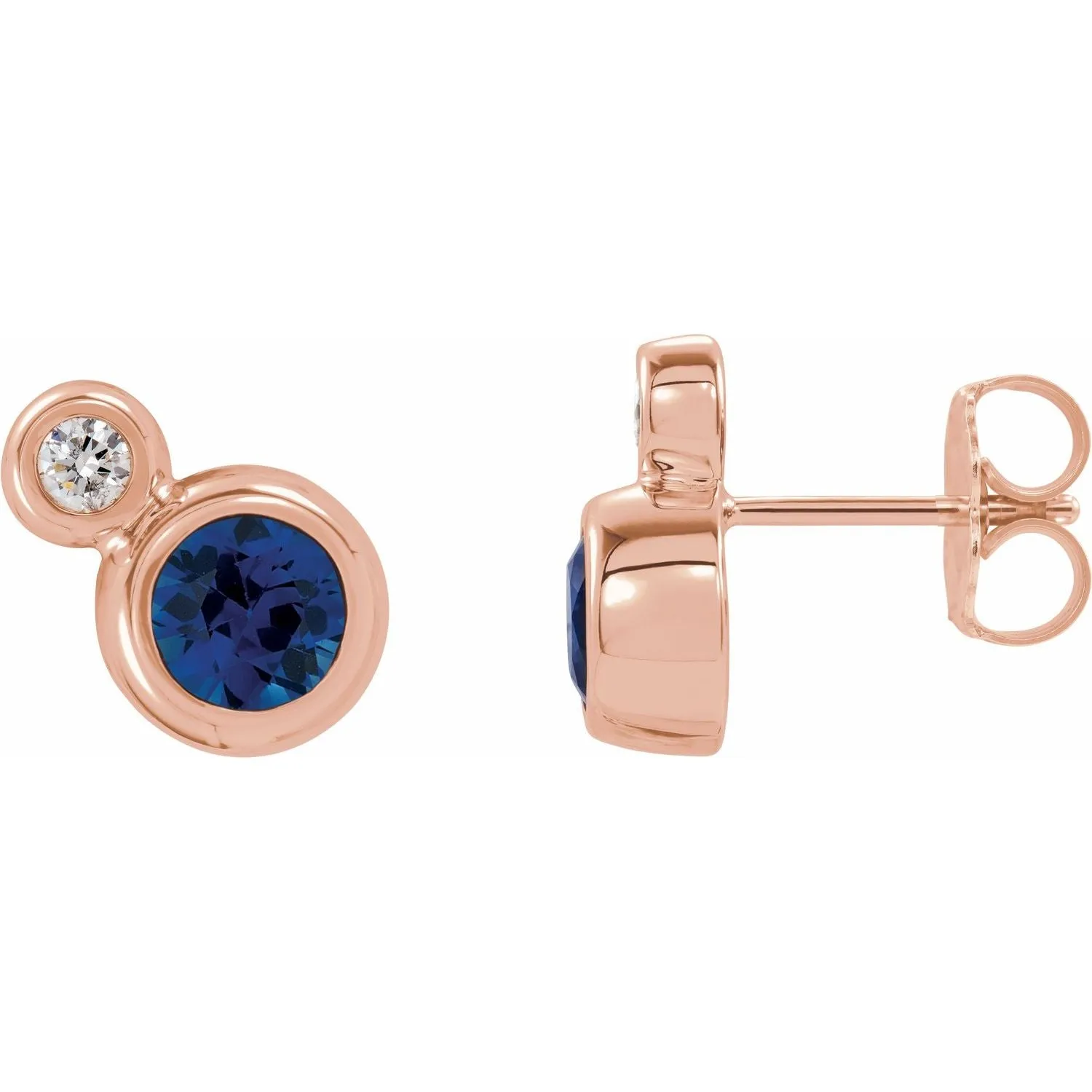 14K Gold Lab-Grown Blue Sapphire Natural Diamond Earrings