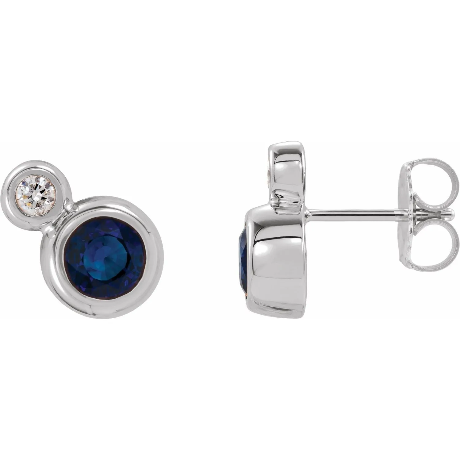 14K Gold Lab-Grown Blue Sapphire Natural Diamond Earrings