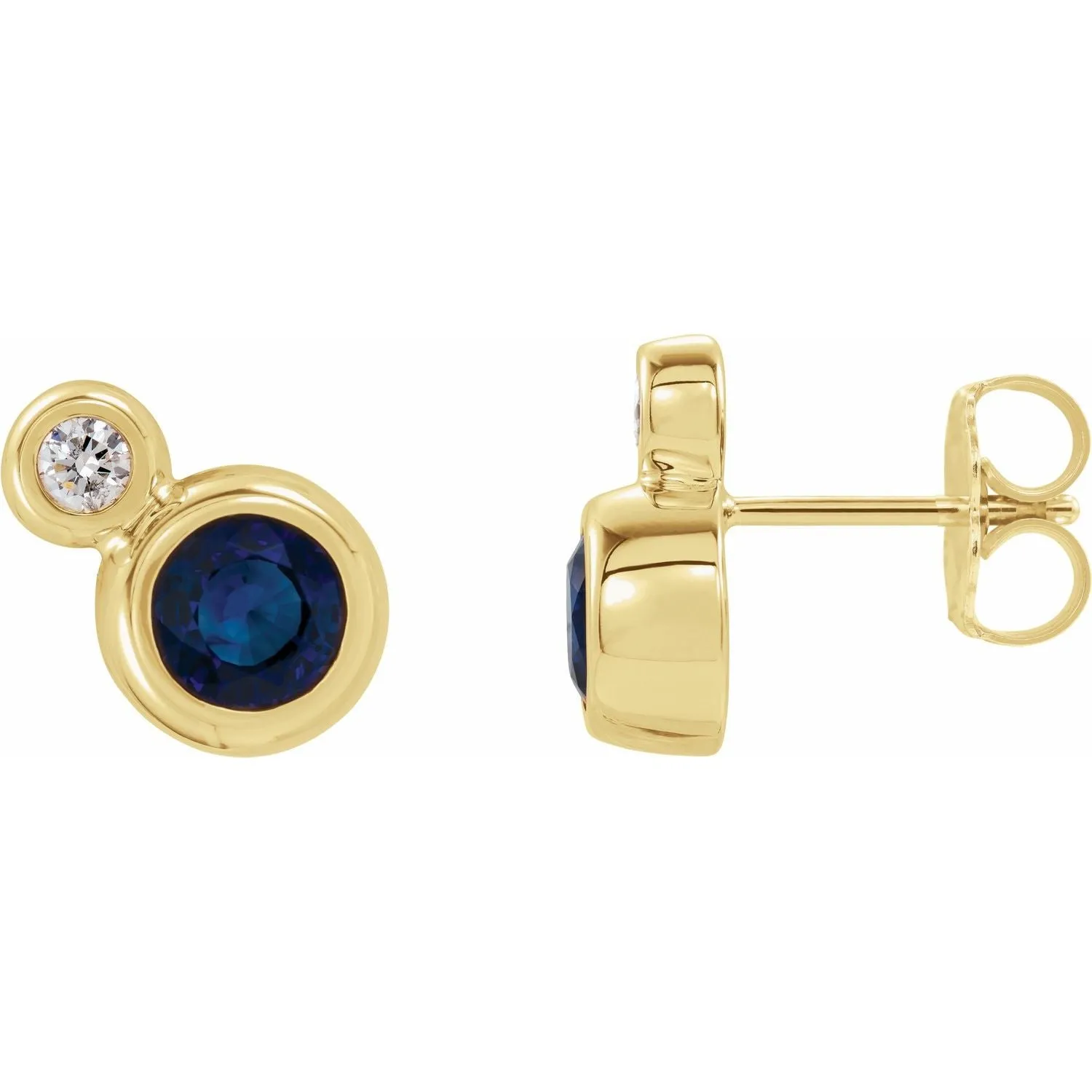 14K Gold Lab-Grown Blue Sapphire Natural Diamond Earrings