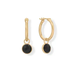 14k Gold Plated Sterling Silver Hoop Onyx Earrings