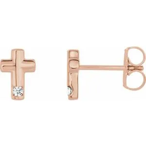 14K Rose .03 CTW Diamond Cross Earrings