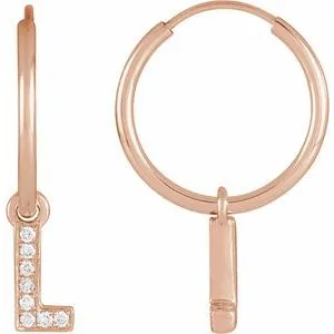 14K Rose .03 CTW Natural Diamond Single Initial L Hoop Earring