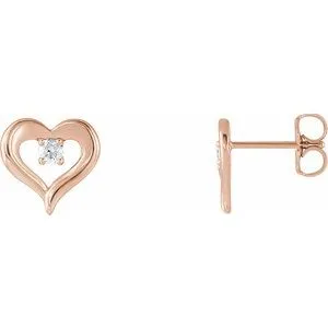 14K Rose 1/10 CTW Diamond Heart Stud Earrings