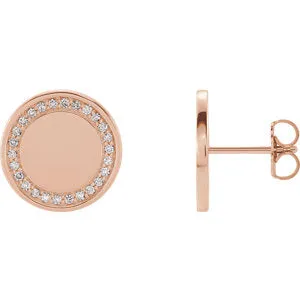 14K Rose 1/4 CTW Diamond Engravable Earrings