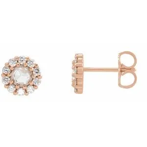 14K Rose 1/4 CTW Rose-Cut Natural Diamond Halo-Style Earrings