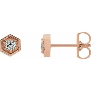 14K Rose 1/8 CTW Diamond Hexagon Stud Earrings