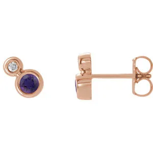 14K Rose Amethyst & .06 CTW Diamond Earrings