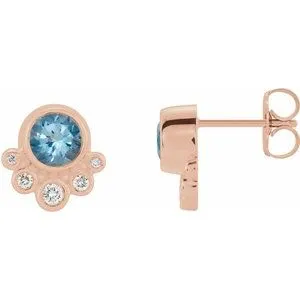 14K Rose Aquamarine & 1/8 CTW Diamond Earrings