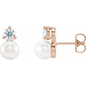 14K Rose Freshwater Cultured Pearl & 1/2 CTW Diamond Earrings