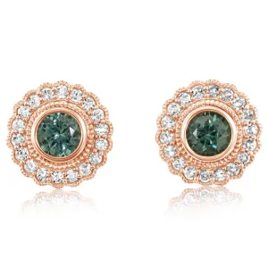 14K Rose Gold 1/4ct Montana Sapphire/Diamond Earrings