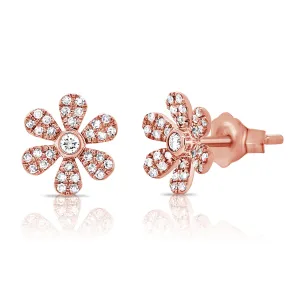 14K Rose Gold Diamond Flower Earrings