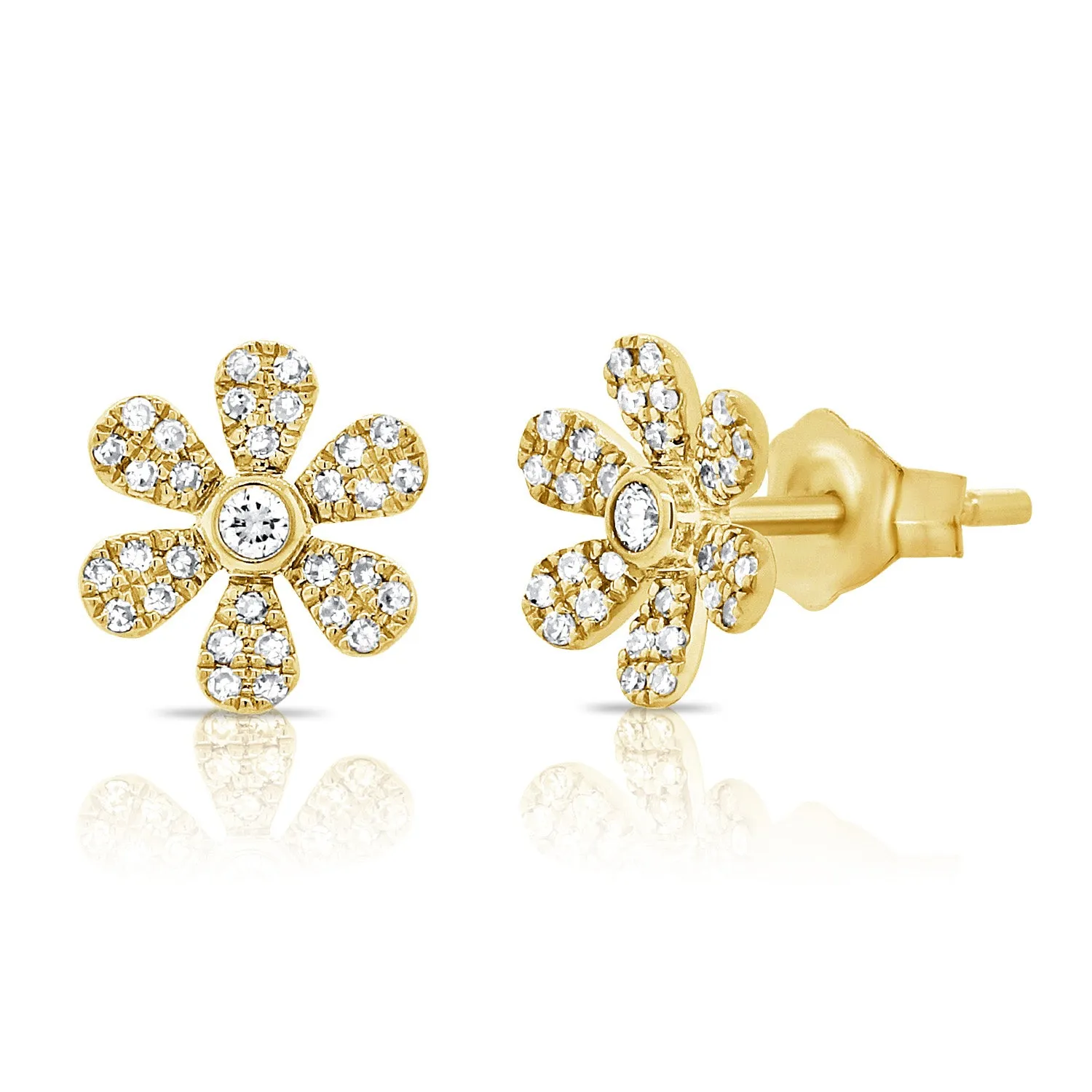 14K Rose Gold Diamond Flower Earrings